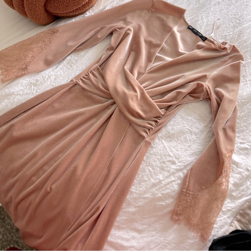 Zara Suede and Lace A Line Peach Dress
